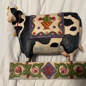 Jim Shore Heartwood Creek Black and Cream Cow Figurine with Floral Accents